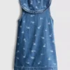 1,5-8 años | Vestido de mezclilla sin mangas con cuello y estampado floral
