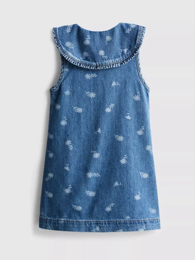 1,5-8 años | Vestido de mezclilla sin mangas con cuello y estampado floral
