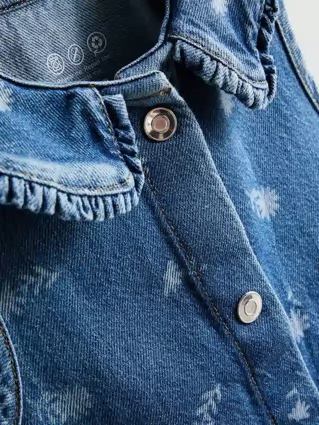 1,5-8 años | Vestido de mezclilla sin mangas con cuello y estampado floral