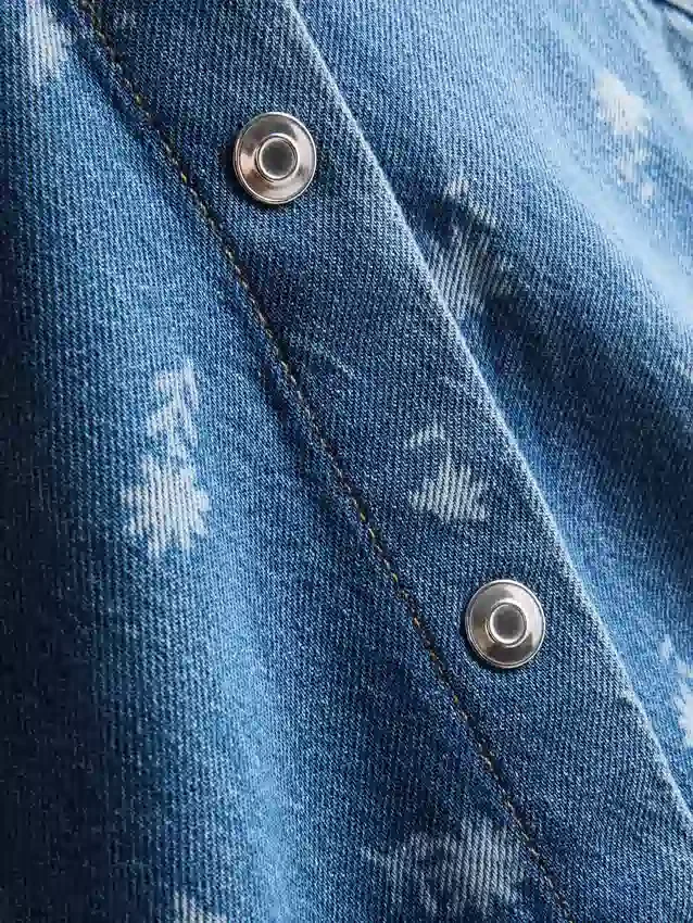 1,5-8 años | Vestido de mezclilla sin mangas con cuello y estampado floral