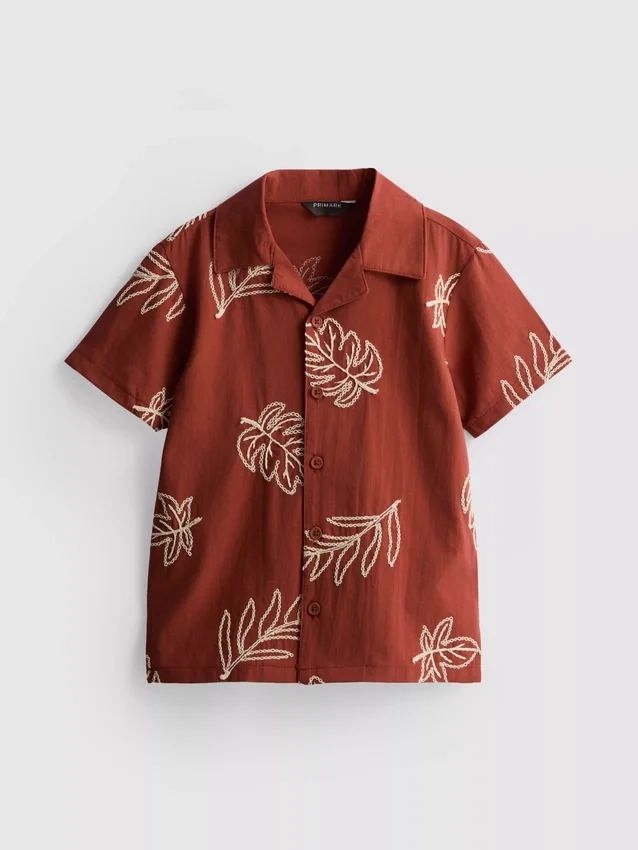 1,5-9 años | Camisa con bordado de hojas