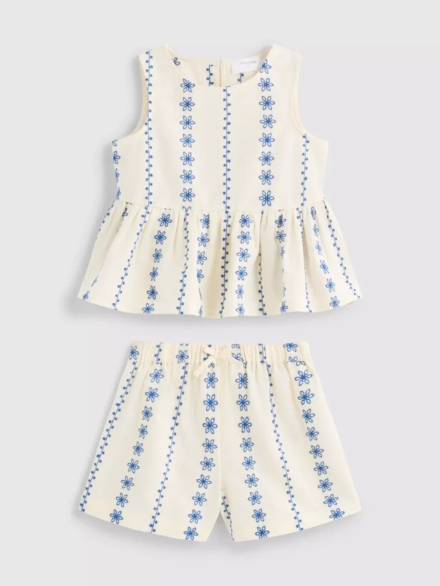 1,5-9 años | Conjunto de blusa y pantalones cortos bordados