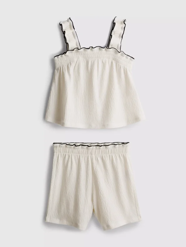 1,5-9 años | Conjunto de blusa y pantalones cortos con textura arrugada