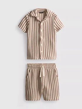 1,5-9 años | Conjunto de camiseta de punto a rayas y pantalones cortos