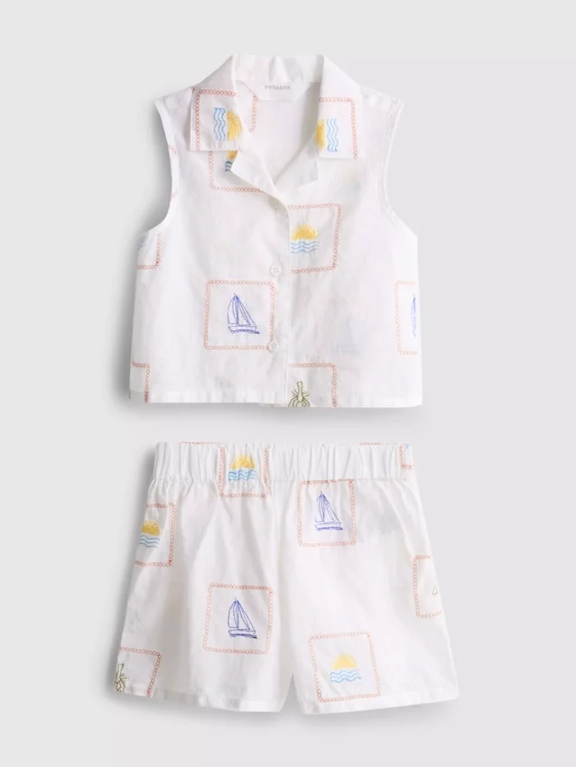 1,5-9 años | Conjunto de camiseta sin mangas y pantalones cortos bordados