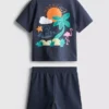 1,5-9 años | Conjunto de camiseta y pantalones cortos con estampado tropical flocado