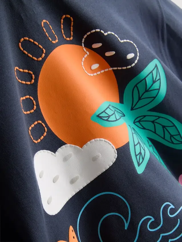 1,5-9 años | Conjunto de camiseta y pantalones cortos con estampado tropical flocado
