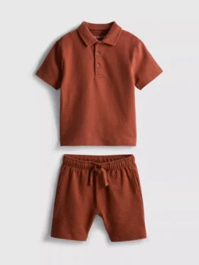 1-9 años | Conjunto de camisa de polo y pantalones cortos con textura