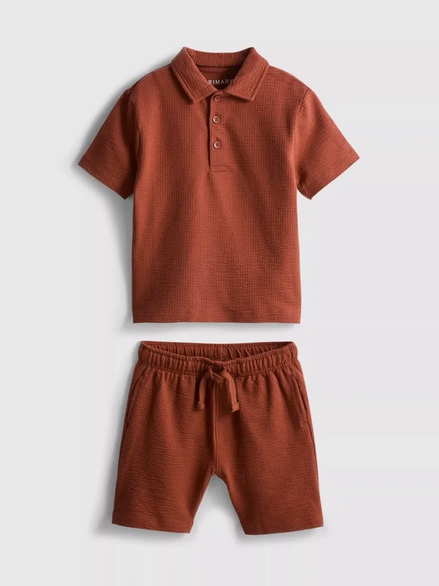 1-9 años | Conjunto de camisa de polo y pantalones cortos con textura