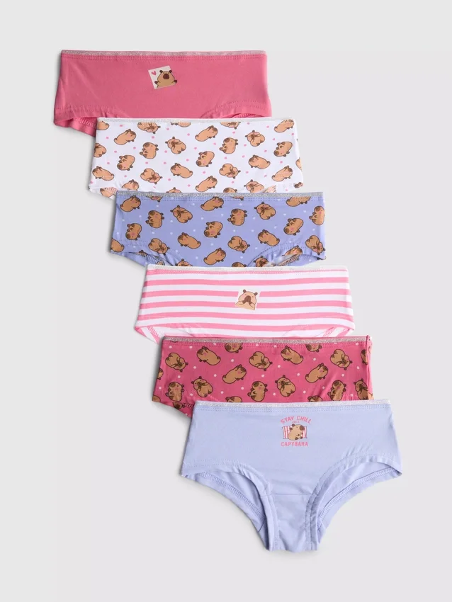 2-15 años | Paquete de 6 calzoncillos de talle bajo con diseño de capibara