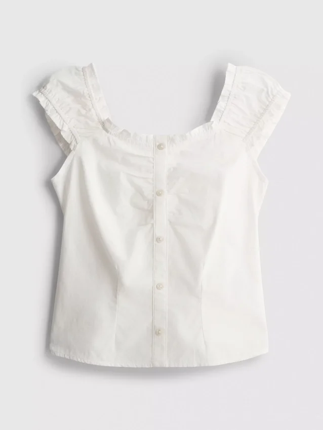 7-15 años | Blusa con cuello cuadrado fruncido