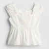 7-15 años | Blusa con cuello cuadrado fruncido