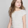 7-15 años | Blusa con mangas casquillo arrugadas y ribete de encaje