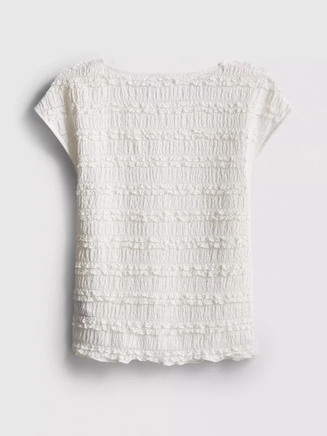 7-15 años | Blusa con mangas casquillo arrugadas y ribete de encaje
