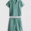 7-15 años | Conjunto de camisa de manga corta con botones y pantalones cortos con textura