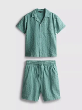 7-15 años | Conjunto de camisa de manga corta con botones y pantalones cortos con textura