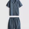 7-15 años | Conjunto de camisa de manga corta con botones y pantalones cortos con textura