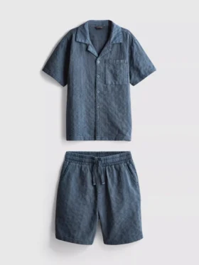 7-15 años | Conjunto de camisa de manga corta con botones y pantalones cortos con textura