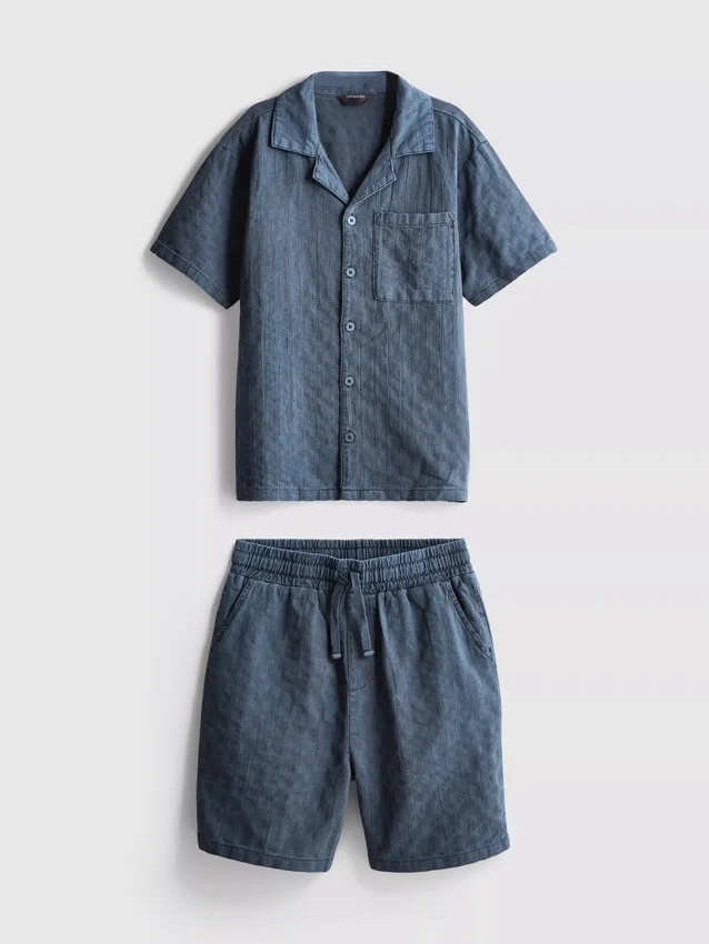 7-15 años | Conjunto de camisa de manga corta con botones y pantalones cortos con textura