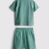 7-15 años | Conjunto de camisa de manga corta con botones y pantalones cortos con textura