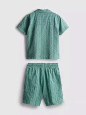 7-15 años | Conjunto de camisa de manga corta con botones y pantalones cortos con textura