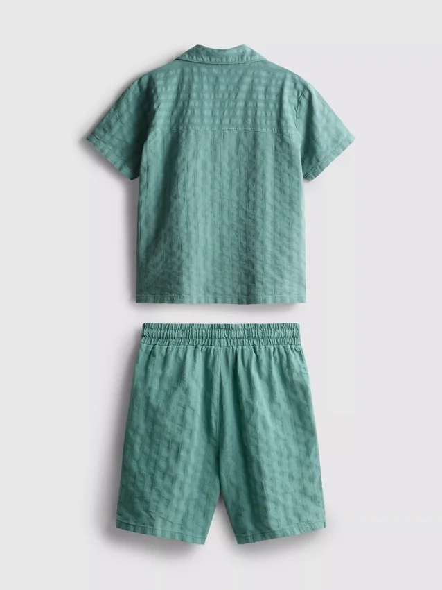 7-15 años | Conjunto de camisa de manga corta con botones y pantalones cortos con textura