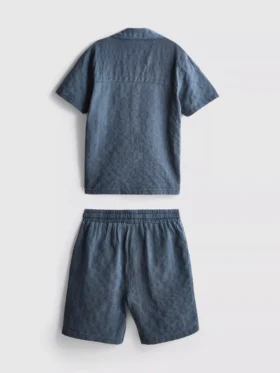 7-15 años | Conjunto de camisa de manga corta con botones y pantalones cortos con textura