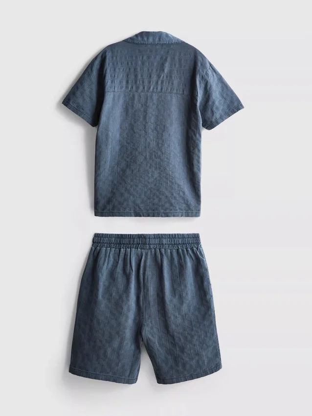 7-15 años | Conjunto de camisa de manga corta con botones y pantalones cortos con textura