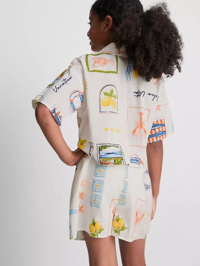 7-15 años | Conjunto de camisa y pantalones cortos con detalle de lazo