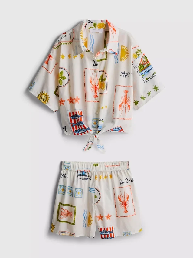 7-15 años | Conjunto de camisa y pantalones cortos con detalle de lazo