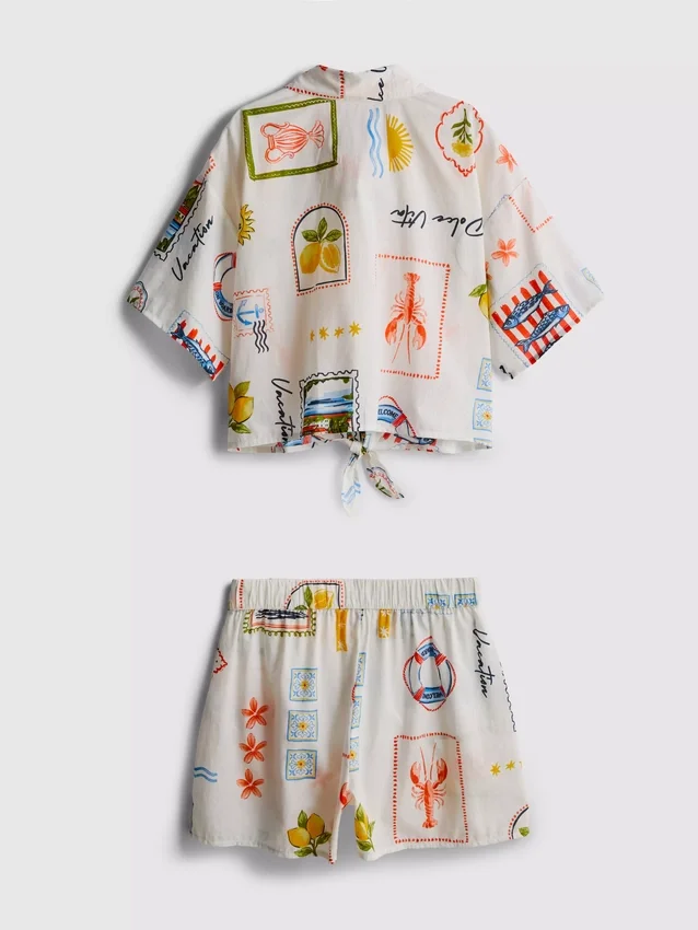 7-15 años | Conjunto de camisa y pantalones cortos con detalle de lazo