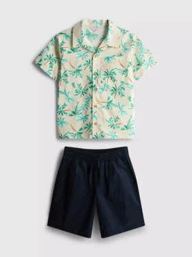 7-15 años | Conjunto de camisas y pantalones cortos de algodón con efecto slub