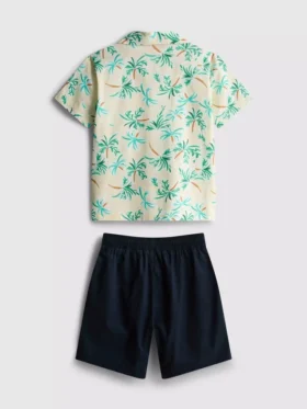 7-15 años | Conjunto de camisas y pantalones cortos de algodón con efecto slub