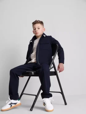 7-15 años | Conjunto de chamarra con cremallera de jacquard y pantalones de chándal
