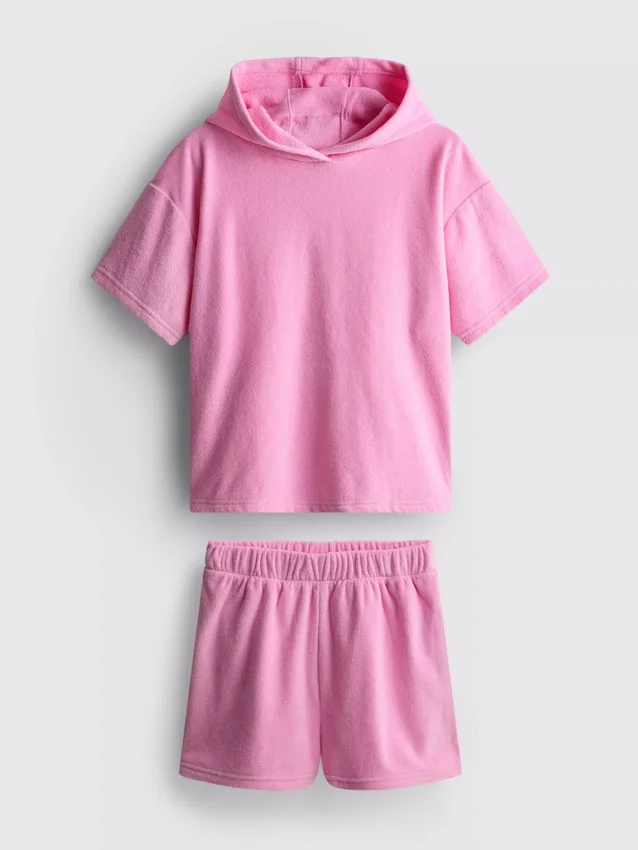 7-15 años | Conjunto de sudadera con capucha de toalla y pantalones cortos