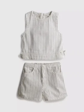 7-15 años | Conjunto de top sin mangas y pantalones cortos de mezclilla a rayas