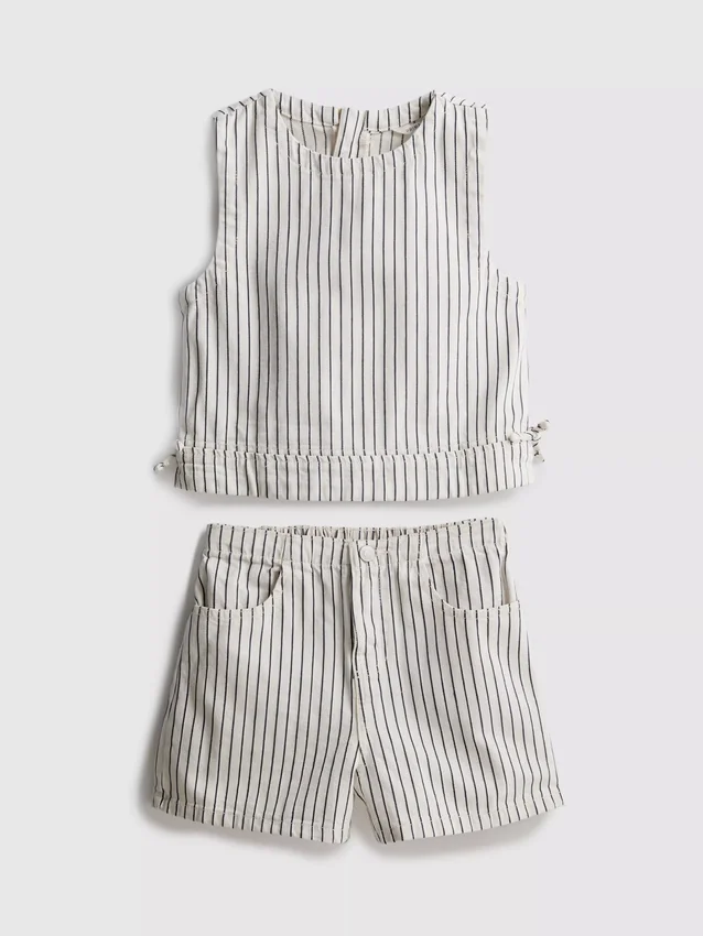 7-15 años | Conjunto de top sin mangas y pantalones cortos de mezclilla a rayas