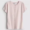 Blusa acanalada con botones, rica en algodón