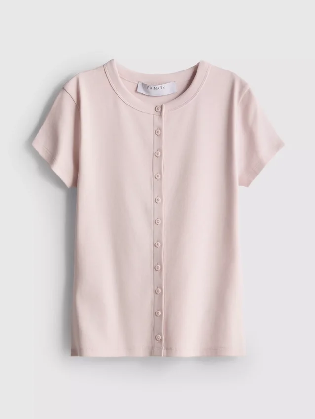 Blusa acanalada con botones, rica en algodón