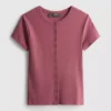 Blusa acanalada con botones, rica en algodón