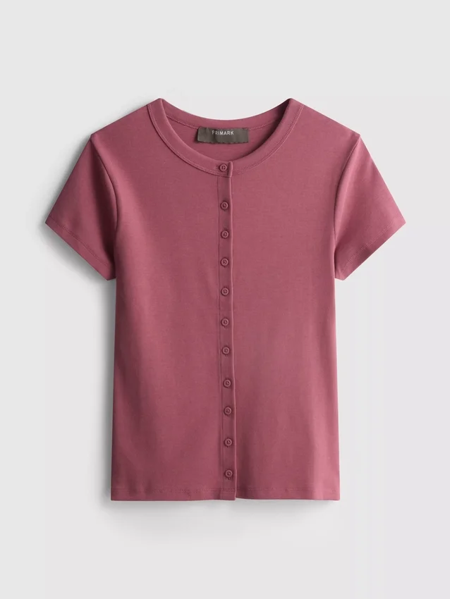 Blusa acanalada con botones, rica en algodón