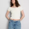 Blusa bardot de manga corta con alto contenido de algodón