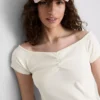 Blusa bardot de manga corta con alto contenido de algodón