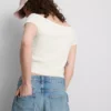 Blusa bardot de manga corta con alto contenido de algodón
