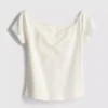 Blusa bardot de manga corta con alto contenido de algodón