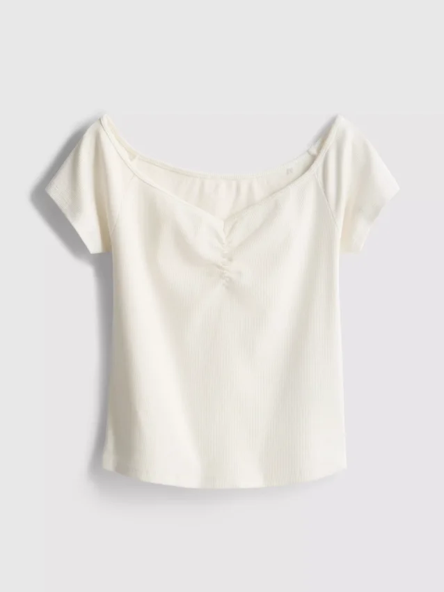 Blusa bardot de manga corta con alto contenido de algodón