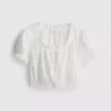 Blusa corta de popelín de algodón con mangas abullonadas