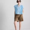 Blusa de algodón con mangas festoneadas y bordados