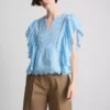 Blusa de algodón con mangas festoneadas y bordados