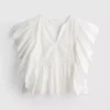 Blusa de algodón con mangas festoneadas y bordados